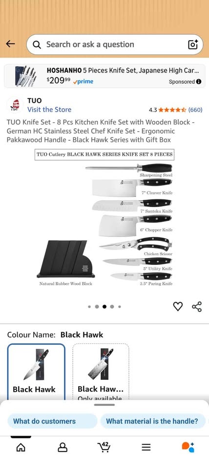 TUO Knife Set - 8 Pcs Kitchen Knife Set with Wooden Block - photo 3