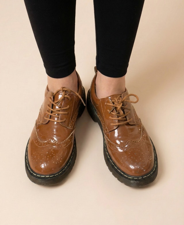 Women’s Brown Brogue Oxford Shoes — Lace-Up, Size US 6.5 / EU 37
