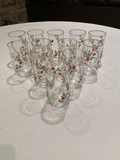 Glasses Vintage Anchor Hocking Set of 12 " Climbing Red Roses " - photo 3