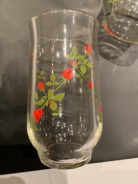 Glasses Vintage Anchor Hocking Set of 12 " Climbing Red Roses " - photo 5
