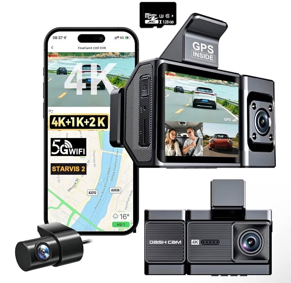 3-Channel Dash Cam w/ Front, Inside & Rear Cameras - New