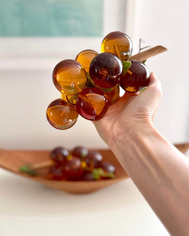 1960s Vintage Amber Lucite Grapes- Retro Home Decor