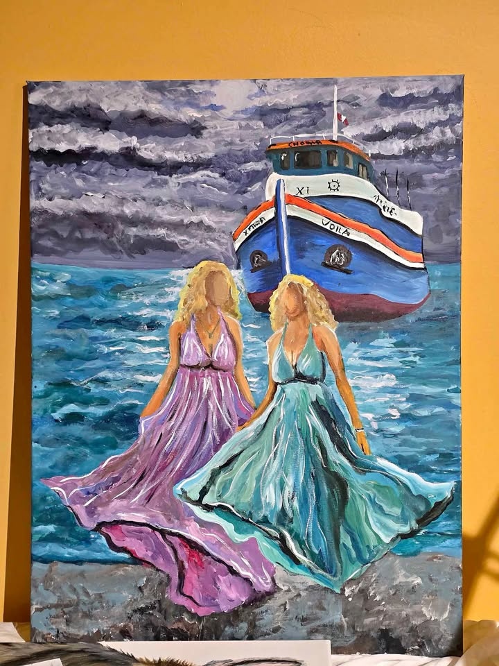 ACRYLIC PAINTING FANTASY BOAT ART WALL