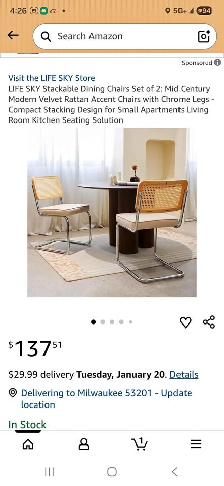 Dining Chairs Set of 4: Mid Century Modern Velvet Rattan