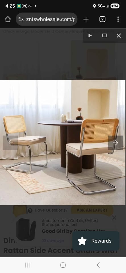 Dining Chairs Set of 4: Mid Century Modern Velvet Rattan - photo 3
