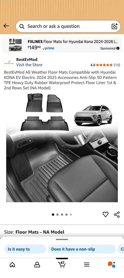All Weather Floor Mats Hyundai KONA EV Electric 2024 2025