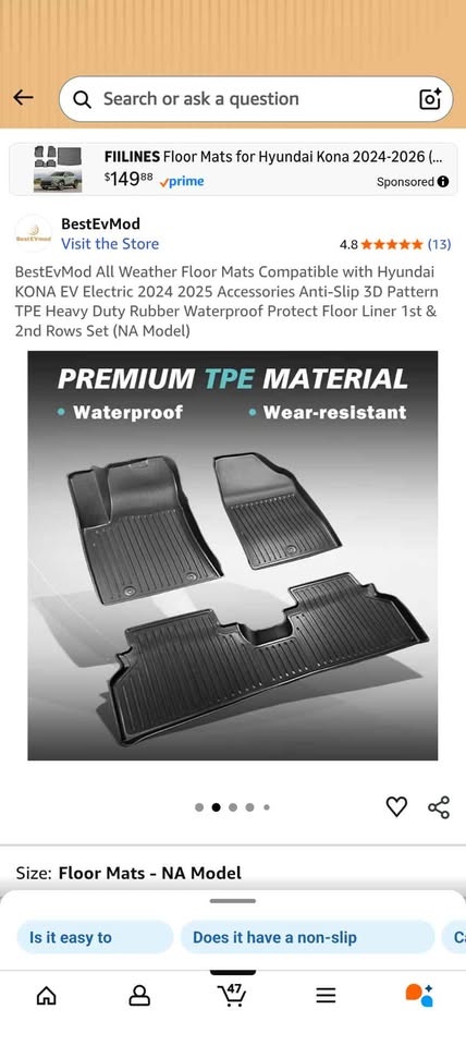All Weather Floor Mats Hyundai KONA EV Electric 2024 2025 - photo 2