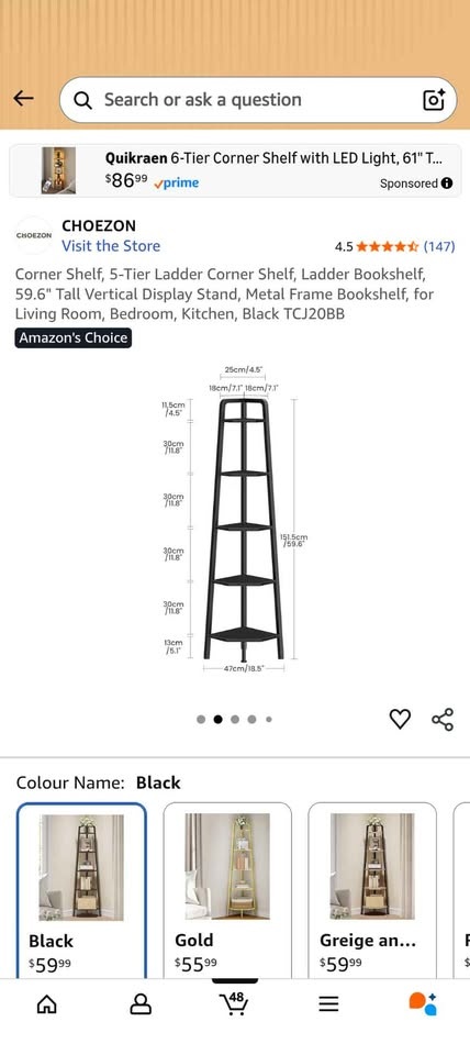 Corner Shelf, 5-Tier Ladder Corner Shelf, Ladder Bookshelf, 59.6 - photo 2