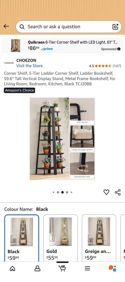 Corner Shelf, 5-Tier Ladder Corner Shelf, Ladder Bookshelf, 59.6 - photo 5