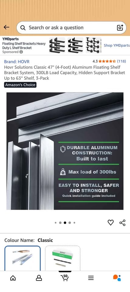 2x Hovr Solutions 47" Floating Shelf Bracket System - photo 2