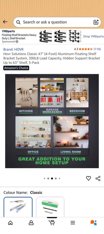 2x Hovr Solutions 47" Floating Shelf Bracket System - photo 3