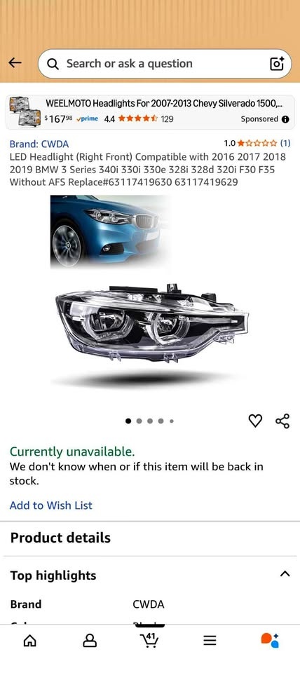 BMW 3 series LED Headlight (Right Front)