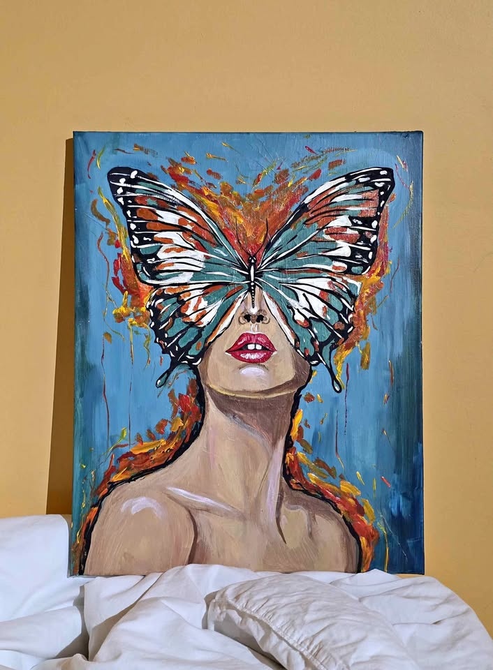 WOMAN BUTTERFLY ACRYLIC PAINTING