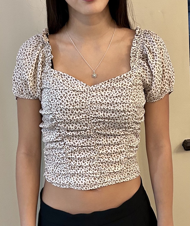 Cheetah Print Puff Sleeve Top Sz S