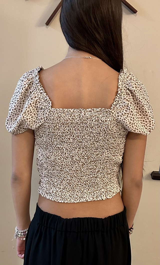 Cheetah Print Puff Sleeve Top Sz S - photo 2