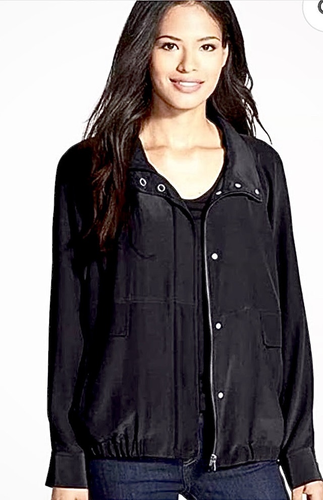 Eileen Fisher 100% Silk Bomber Jacket Sz S