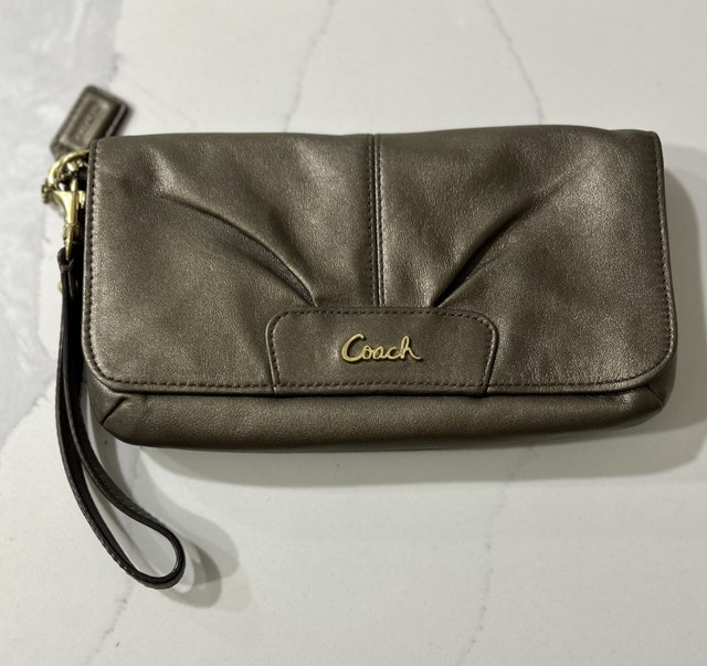 COACH Ashley Leather Large Flap Wristlet Wallet