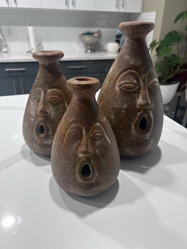 Mid-Century Pottery Figurative Face Vases - Set of 3