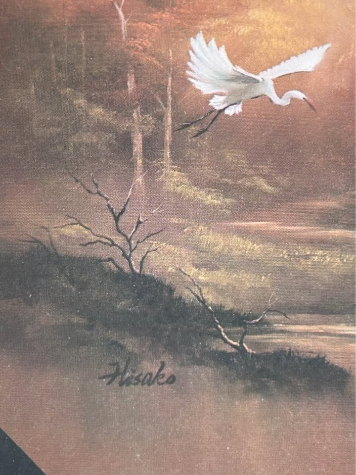 Vintage Framed Crane Landscape Art Prints – Matching Pair - photo 4