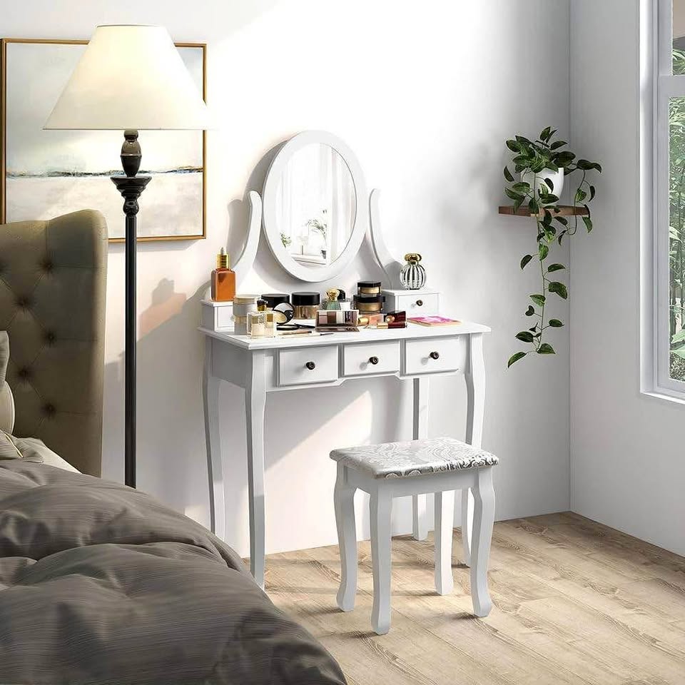 Vanity Desk with Mirror & Stool - New