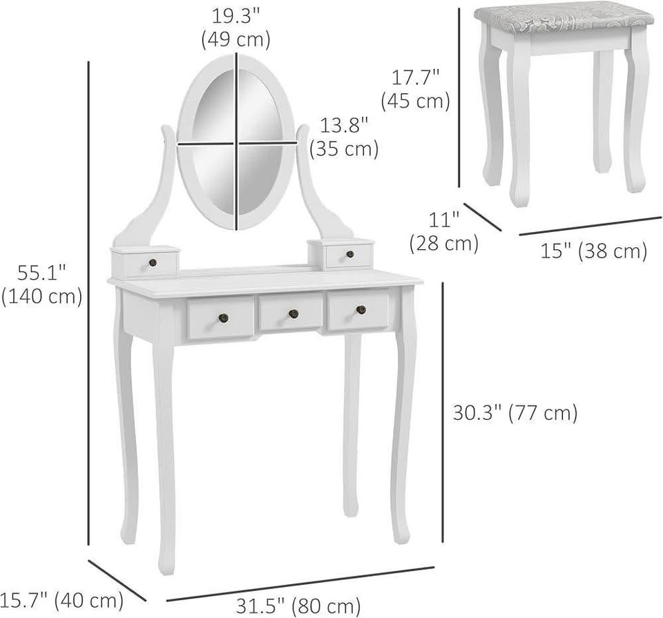 Vanity Desk with Mirror & Stool - New - photo 2