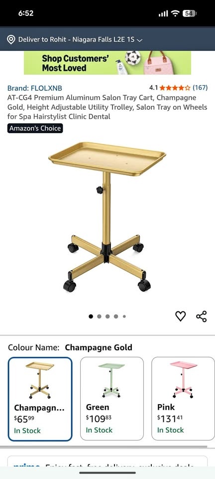 Golden Tray cart with wheels. multi-purpose & adjustable