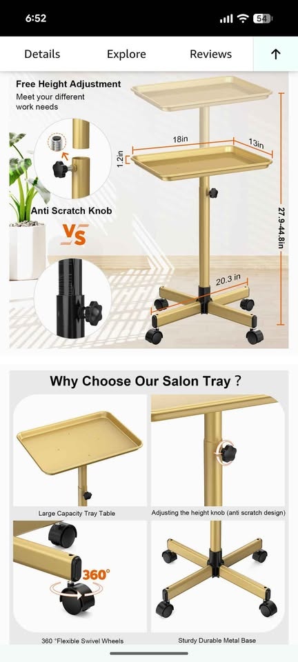 Golden Tray cart with wheels. multi-purpose & adjustable - photo 2