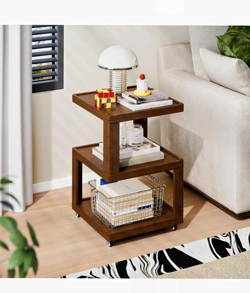 Brand New: stylish ❤️ 3 tier End table with wheels (brown)