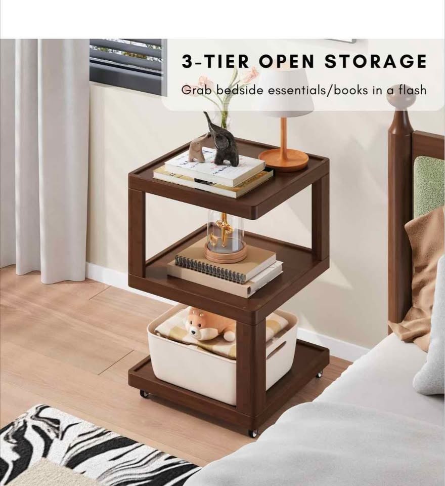 Brand New: stylish ❤️ 3 tier End table with wheels (brown) - photo 2