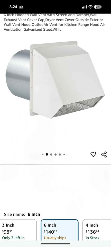 6 Inch Hooded Wall Vent with Screen and Damper