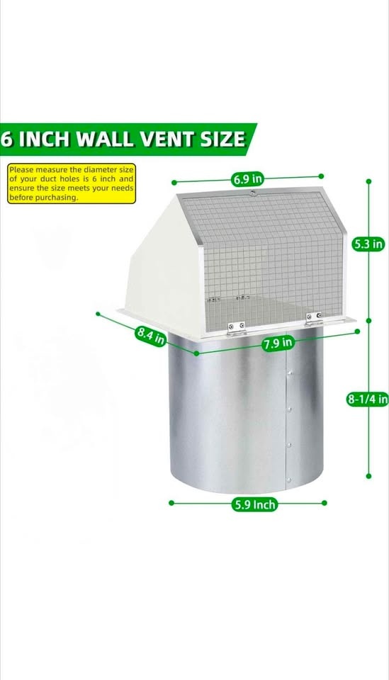 6 Inch Hooded Wall Vent with Screen and Damper - photo 2