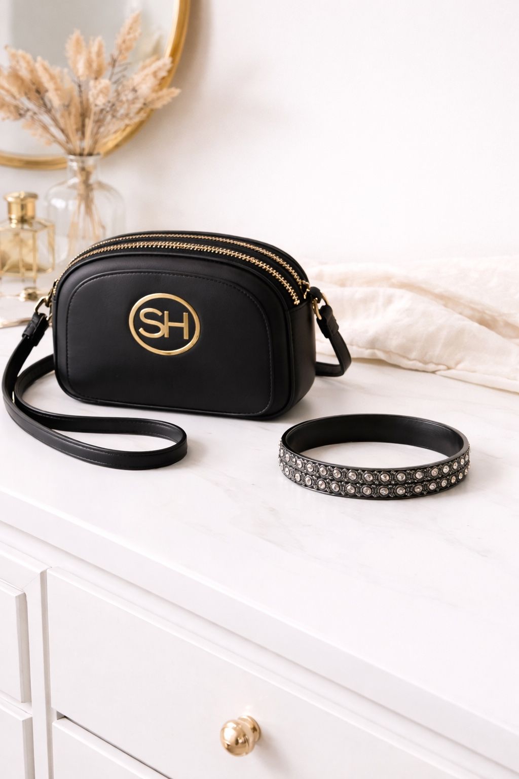 Chic Black Bundle – Adorable NEW Crossbody Bag + NEW Rhinestone