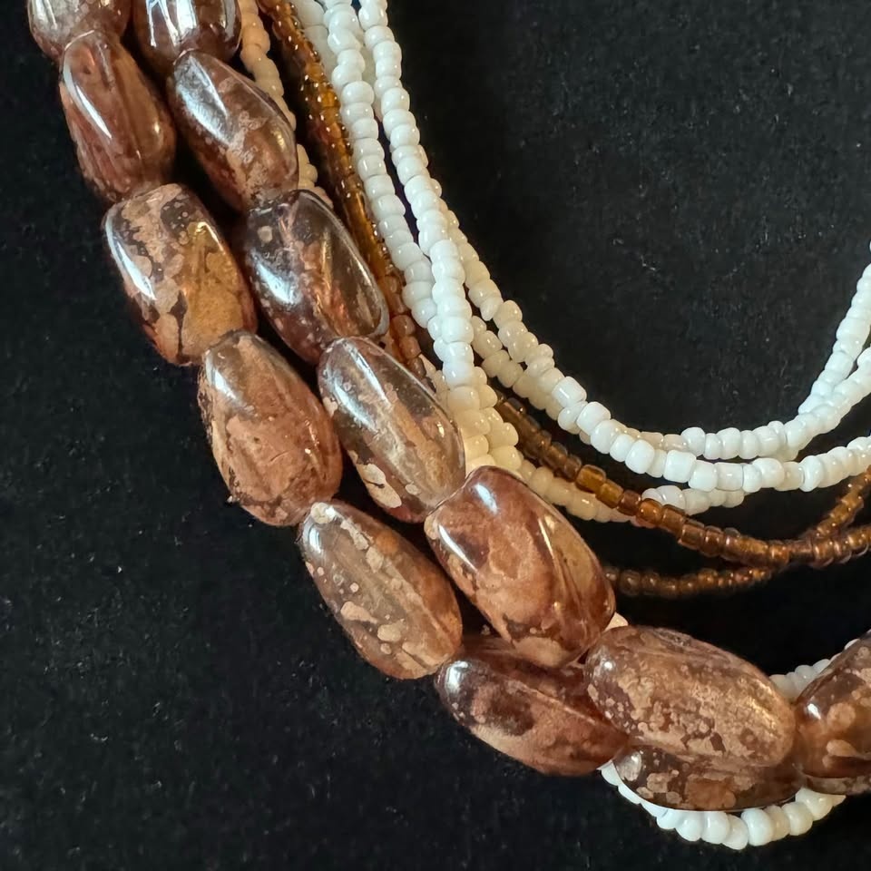 Earthy Multistrand Root Beer Speckled White Seed Bead Necklace - photo 3
