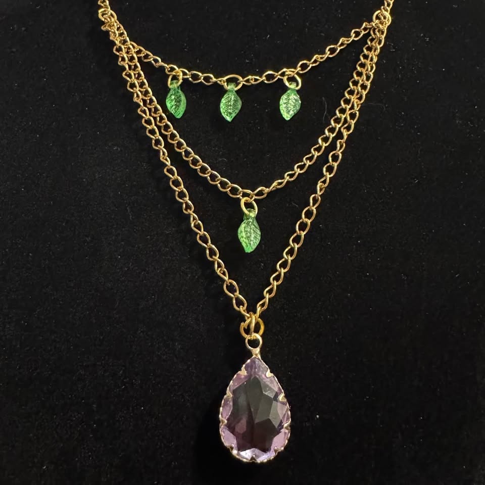 Fairycore Purple Ombre Crystal Pendant Green Leaf Necklace - photo 4