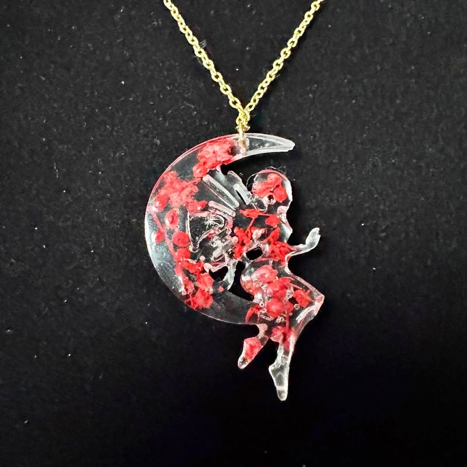 Handmade Resin Fairy Moon Pendant Good Necklace Dried Flowers An