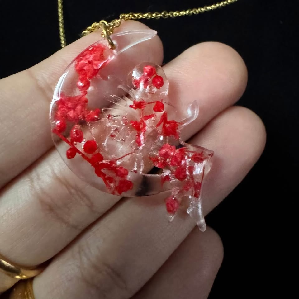 Handmade Resin Fairy Moon Pendant Good Necklace Dried Flowers An - photo 2
