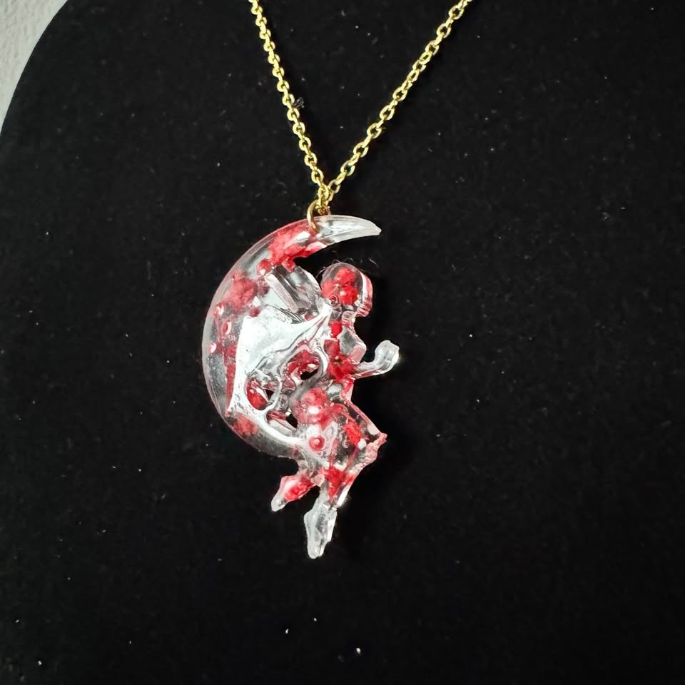 Handmade Resin Fairy Moon Pendant Good Necklace Dried Flowers An - photo 3