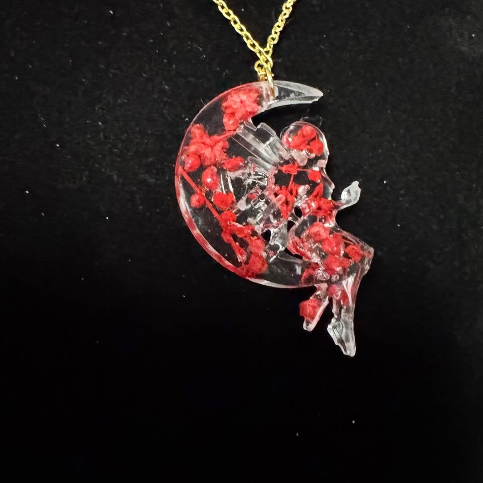 Handmade Resin Fairy Moon Pendant Good Necklace Dried Flowers An - photo 4