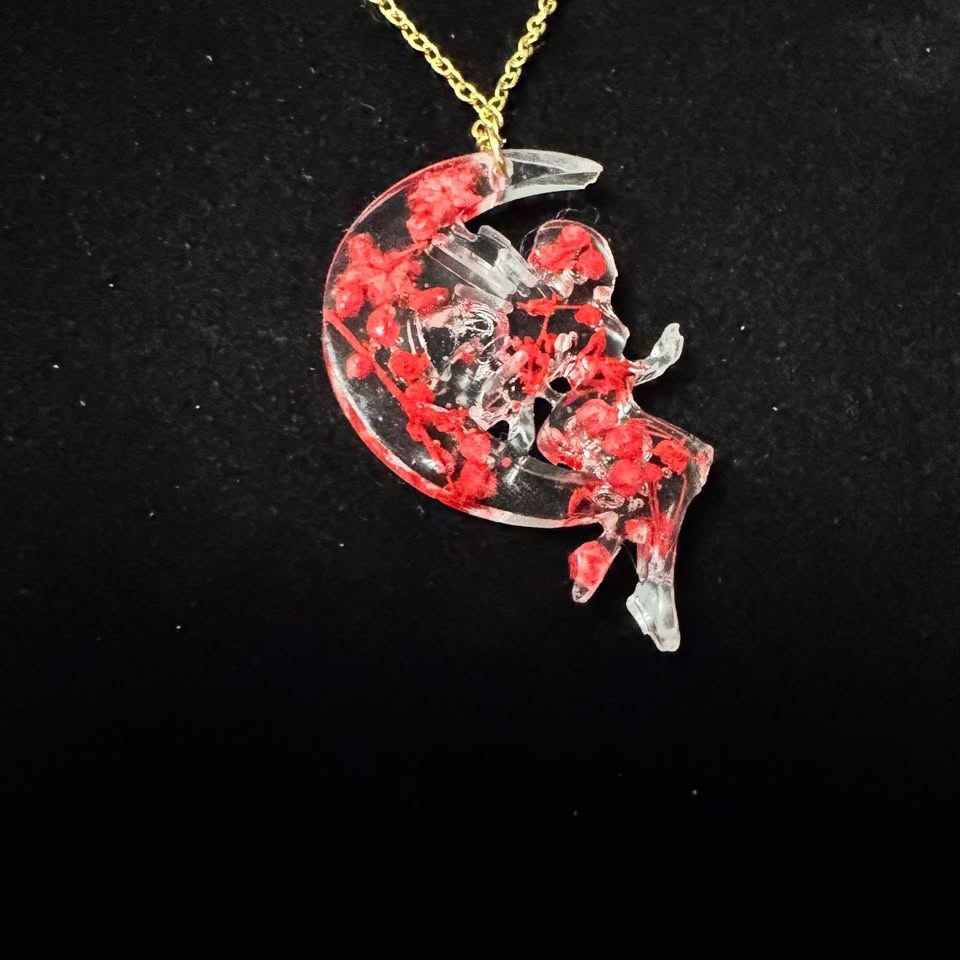 Handmade Resin Fairy Moon Pendant Good Necklace Dried Flowers An - photo 5