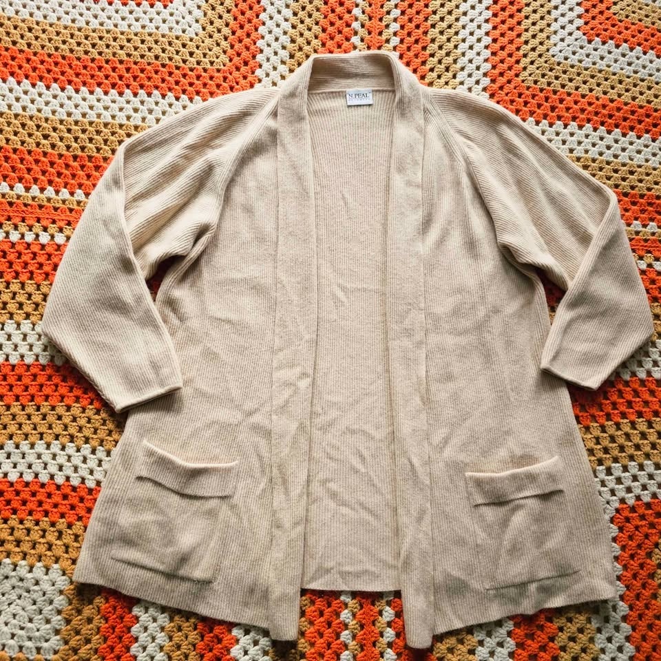 N. Peal Cashmere Scottish Ribbed Long Cardigan Beige