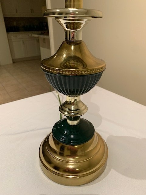 Vintage Table Lamp Brass With Teal / Hunter Green Ename - photo 2