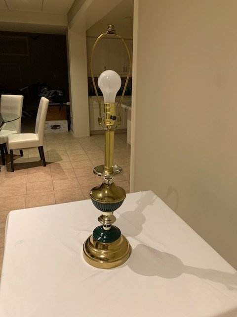 Vintage Table Lamp Brass With Teal / Hunter Green Ename - photo 3