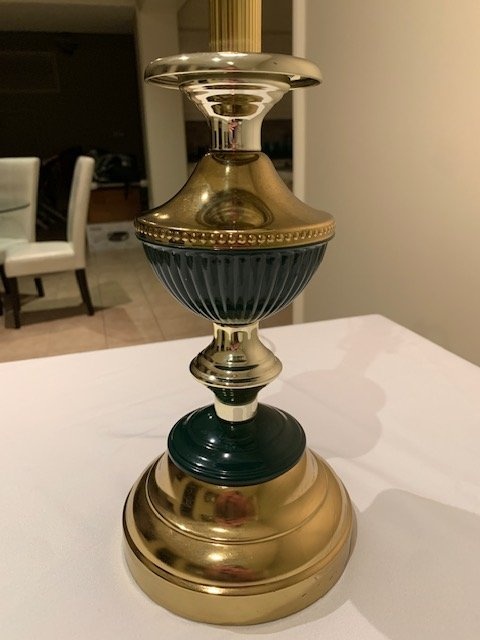 Vintage Table Lamp Brass With Teal / Hunter Green Ename - photo 4