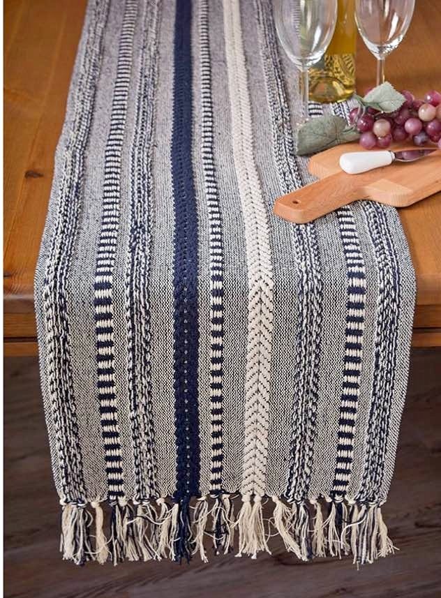Braided Cotton Table Runner, Navy Blue