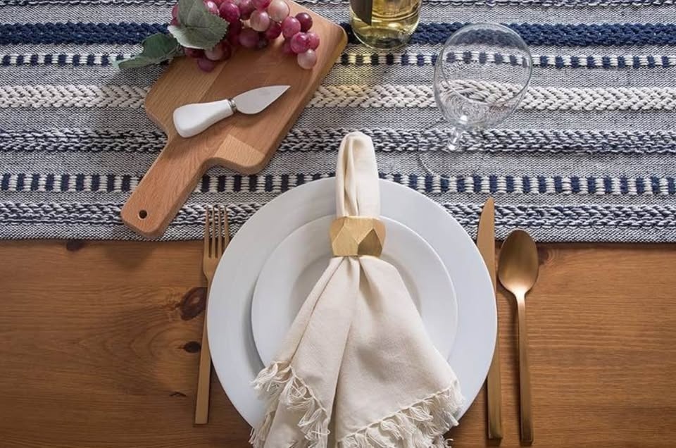 Braided Cotton Table Runner, Navy Blue - photo 2