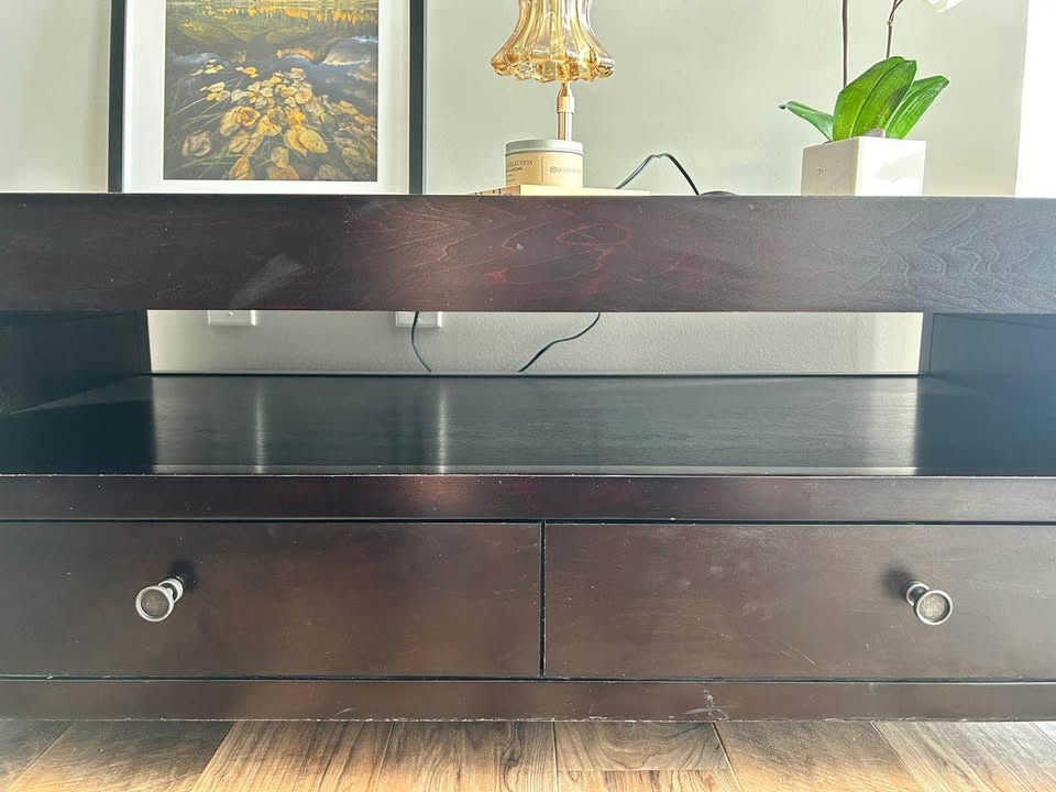 Dark Wood Coffee Table with Glass Top & Drawers - photo 5