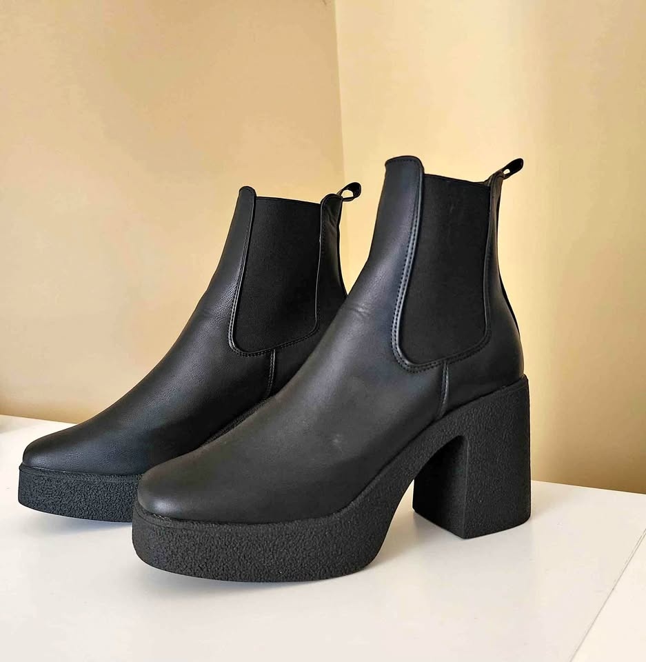 Platform Leather Boots * Biker * Goth * PU * Block Heel * NEW