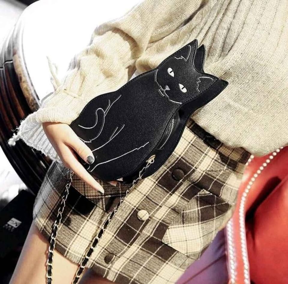 Cute Black Cat Handbag * Purse * Lucky Charm * Chain *Goth* NEW - photo 5