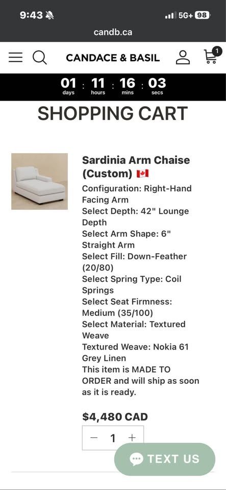 Candace & Basil Sardinia Light Grey Arm Chaise - photo 4