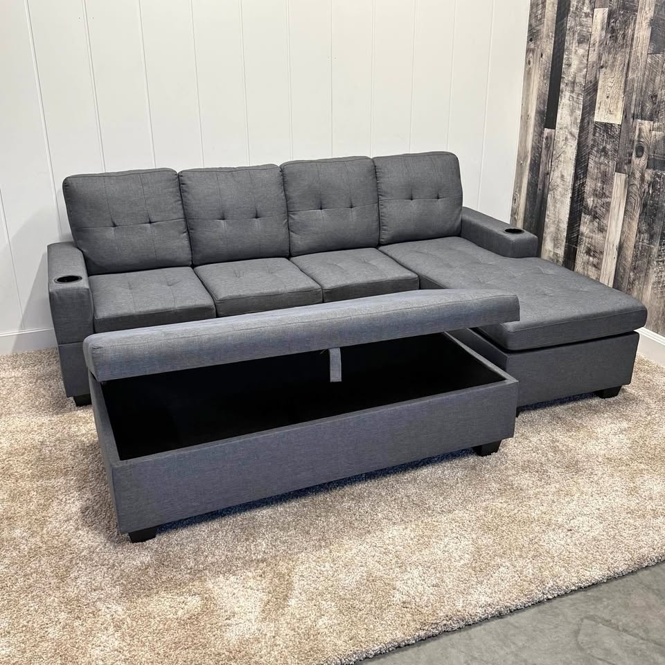 Dark Grey Sleeper Sectional with Storage Ottoman